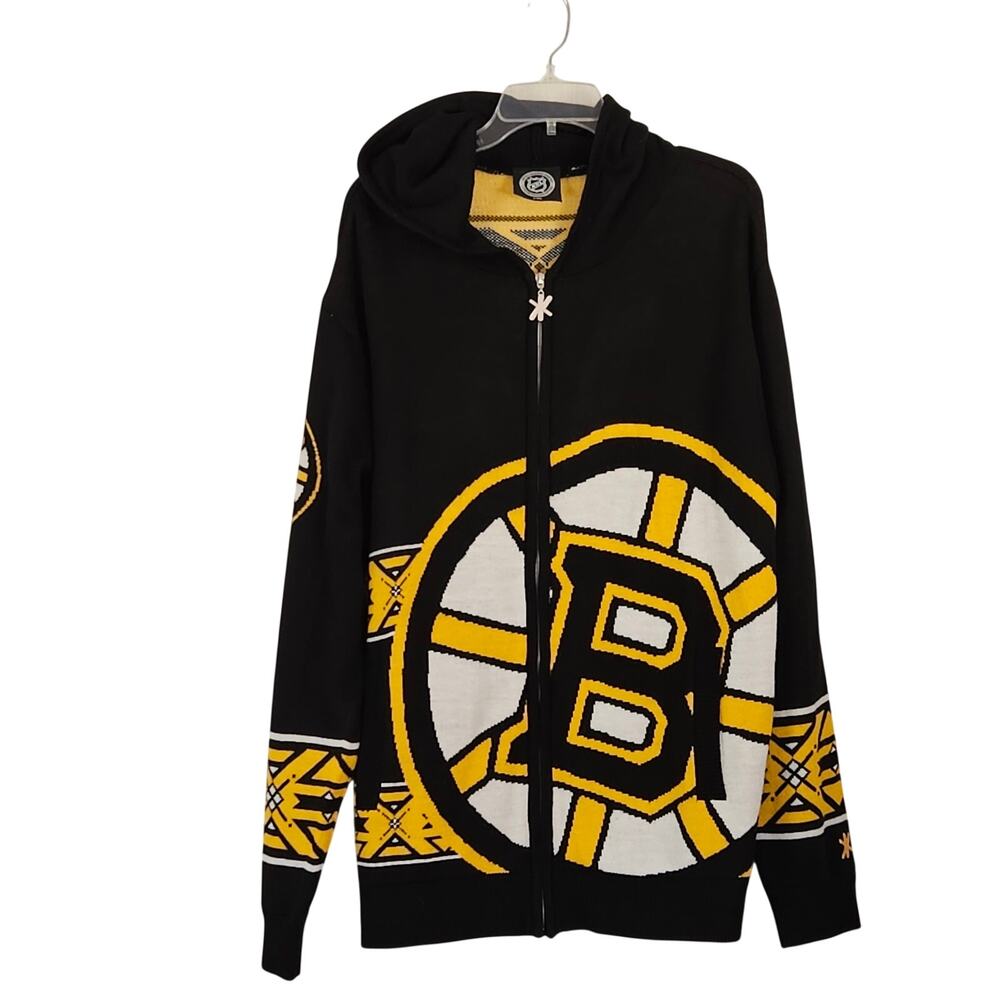 FOCO KLEW NHL Bruins Full Zip Sweater Hooded Black Gold Sz XL